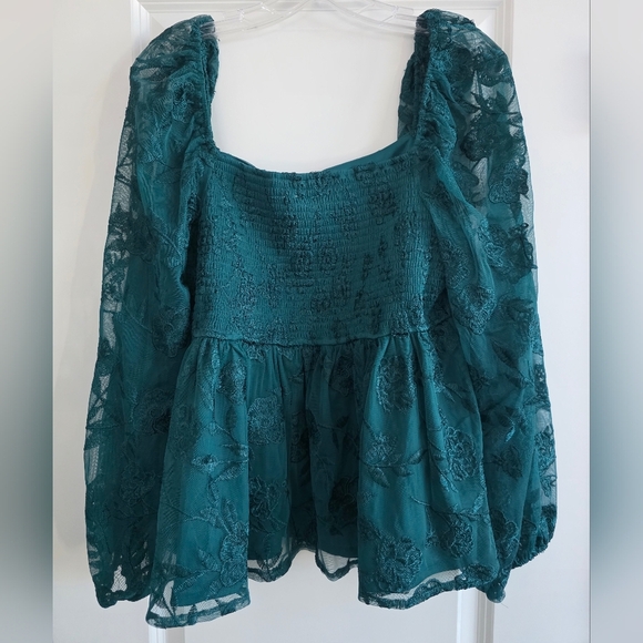 New With Tags!! ARULA Teal Lace Blouse Size XL - Picture 2 of 5